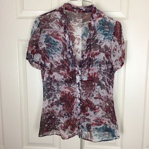 Elie Tahari Sheet Cap Sleeve Gemstone Button Down